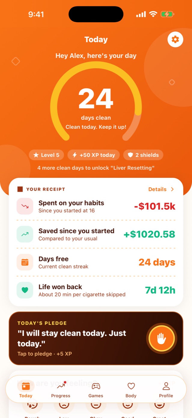 HabitLedger Today screen